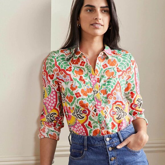 Boden linen floral shirt 4P 4 petite - Picture 2 of 16